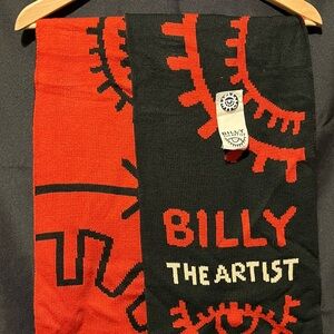 Billy the Artist Red Black Knit Scarf Beanie Set - Graphic Eye Flame Design NWT